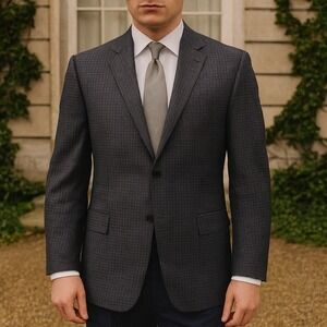 Versace Collection Blue Micro‎ Check Wool Blend Blazer Jacket EU54 US44